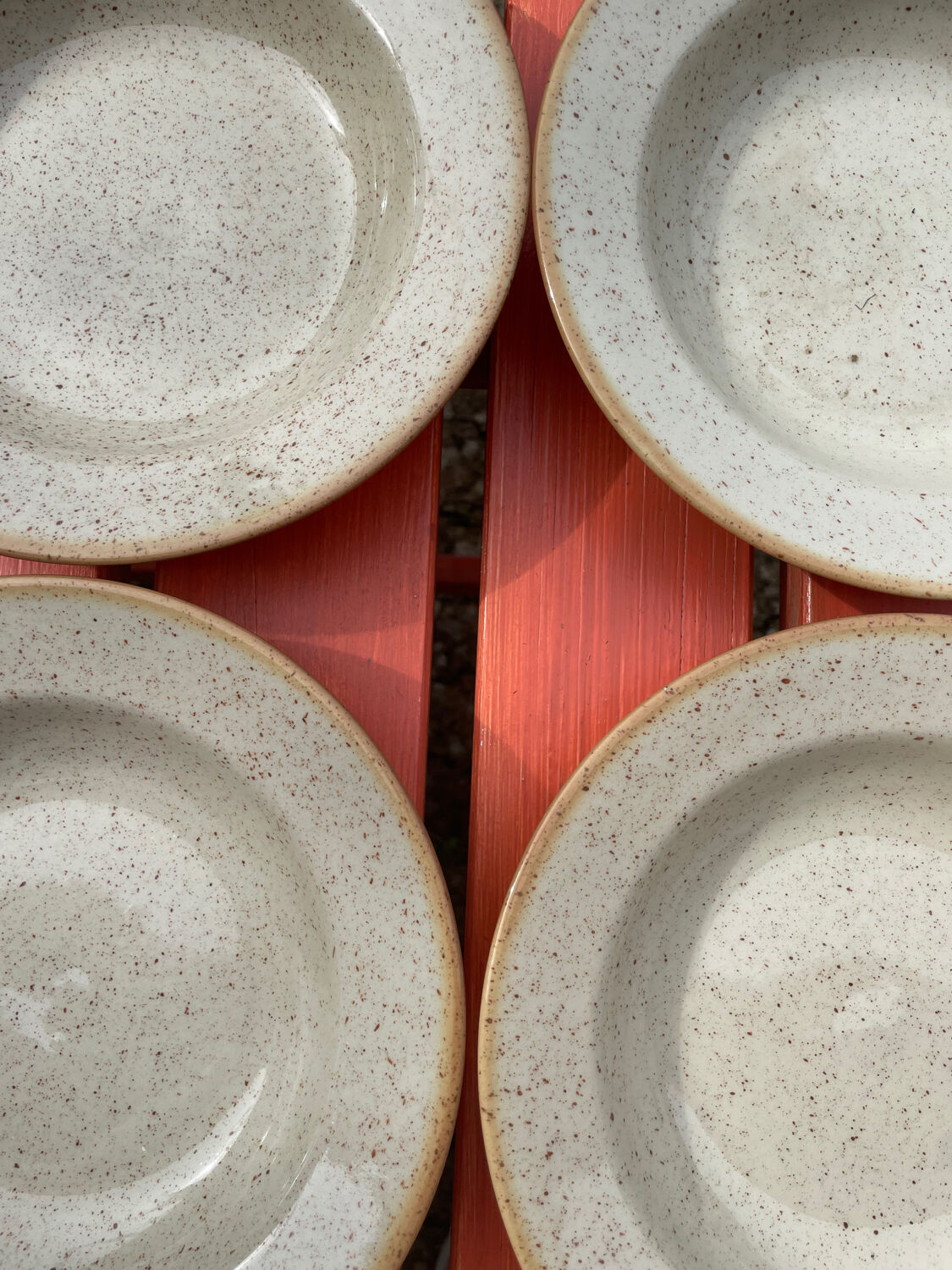 6 Hollow sandstone plates speckled Tulowice mid century XXe