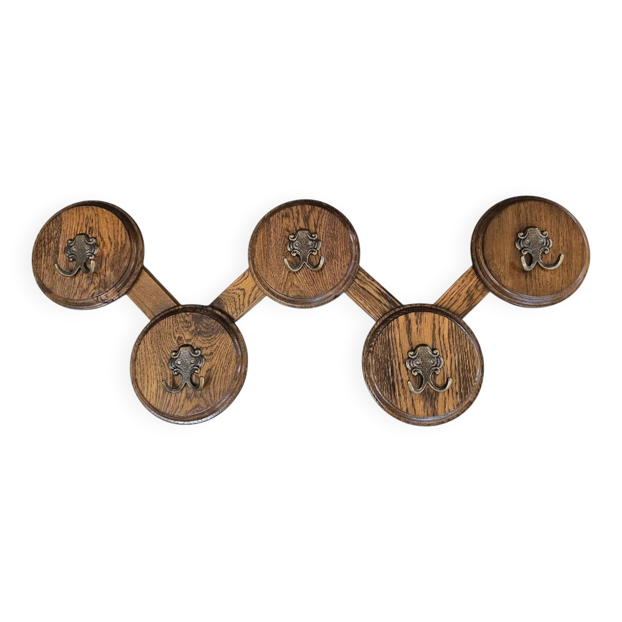 Oak wood wall coat rack / 1960s