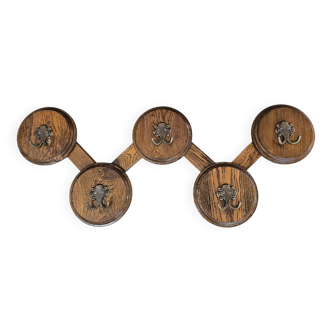 Oak wood wall coat rack / 1960s
