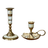 Bougeoirs en laiton et nacre