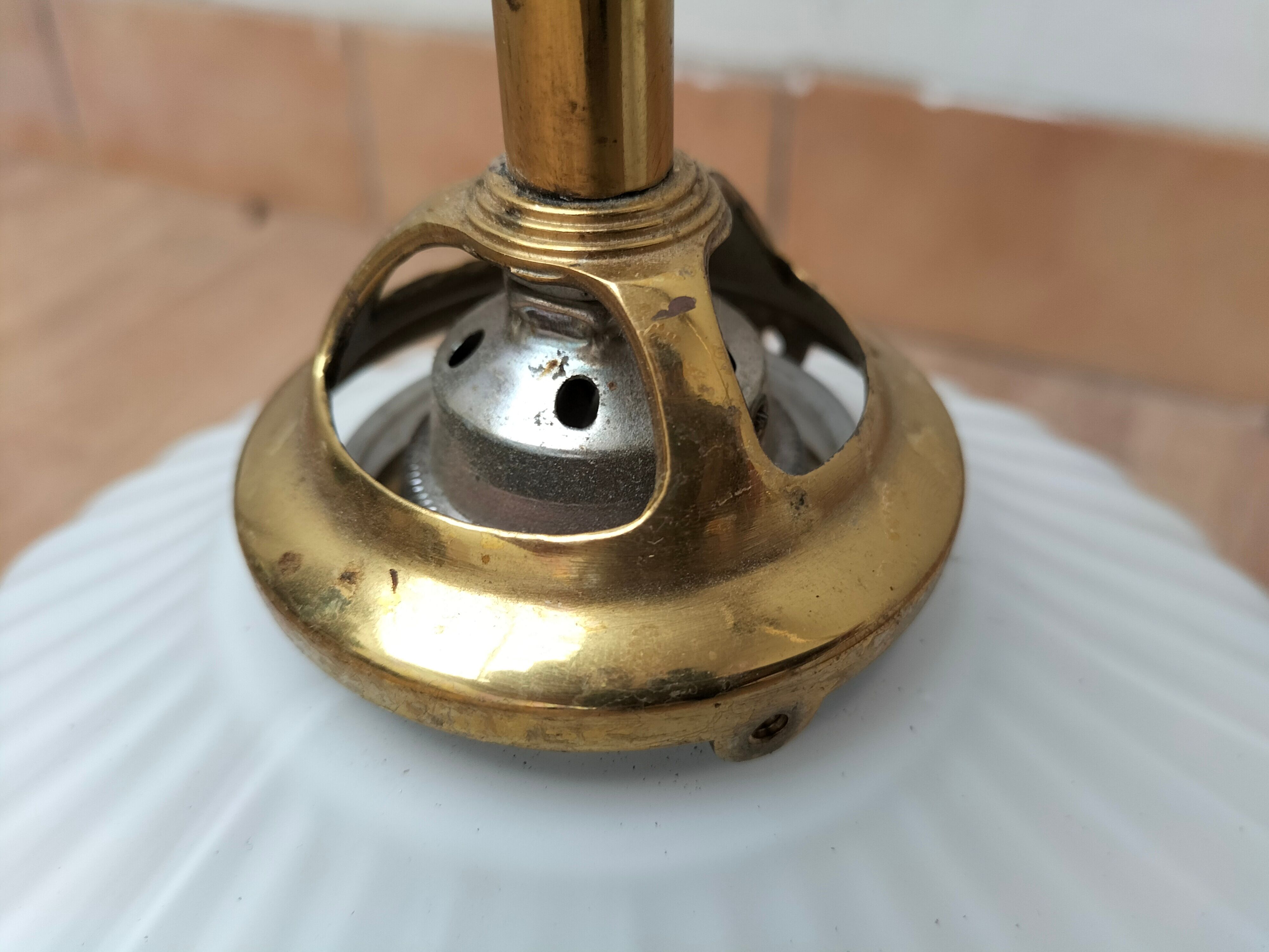 Pair brass and glass chandeliers