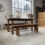 Oak farmhouse table and its two benches