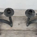 Pair of wrought iron candlesticks