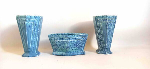 Garniture de cheminée bleue Art Déco 3 pièces