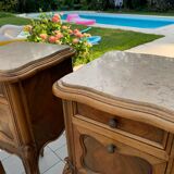 Louis XV bedside tables in beige marble