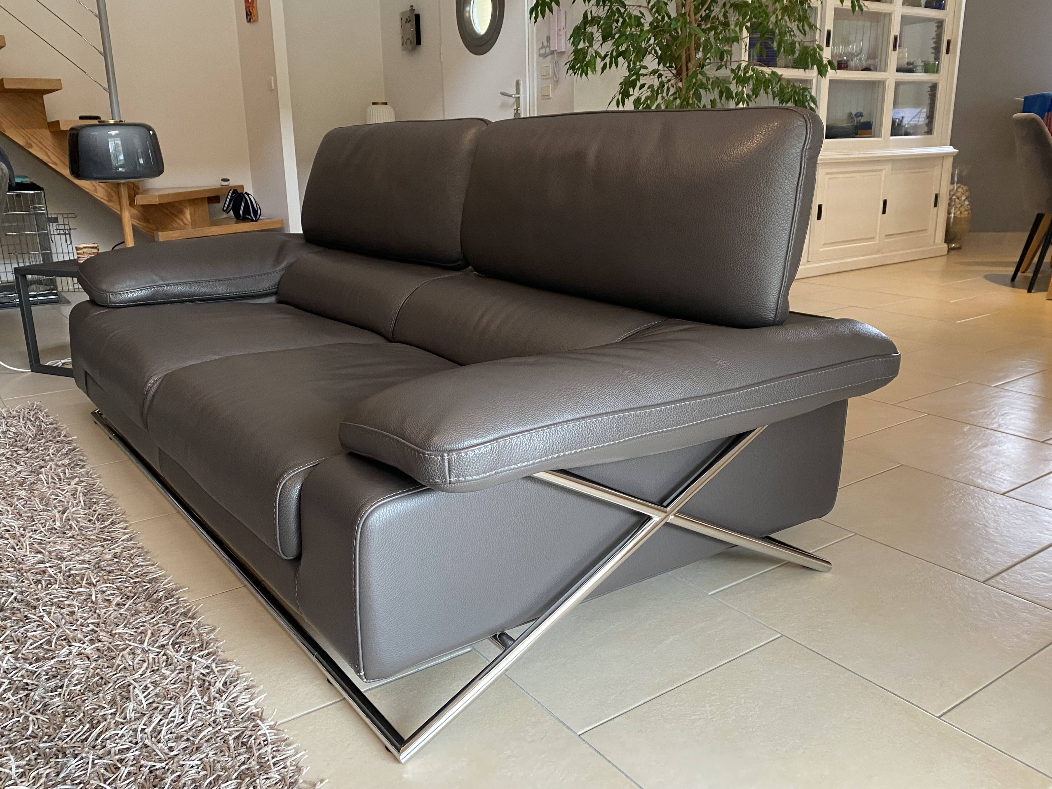 Canapé 3 places & pouf en cuir Roche Bobois