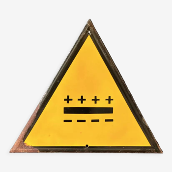 Panneau d’avertissement jaune de la batterie des années 1980