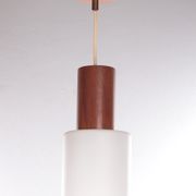 Vintage Louis Kalff hanging lamp teak / opal glass, 1950s