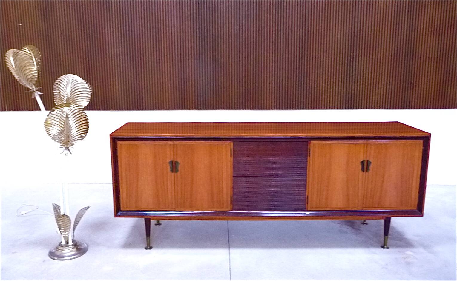 Large Italian Mid-Century Sideboard with Brass Details, 1950s