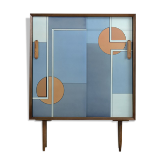 Mid-Century Modern Scandinavian Hand-Painted Birch Cabinet, 1960s