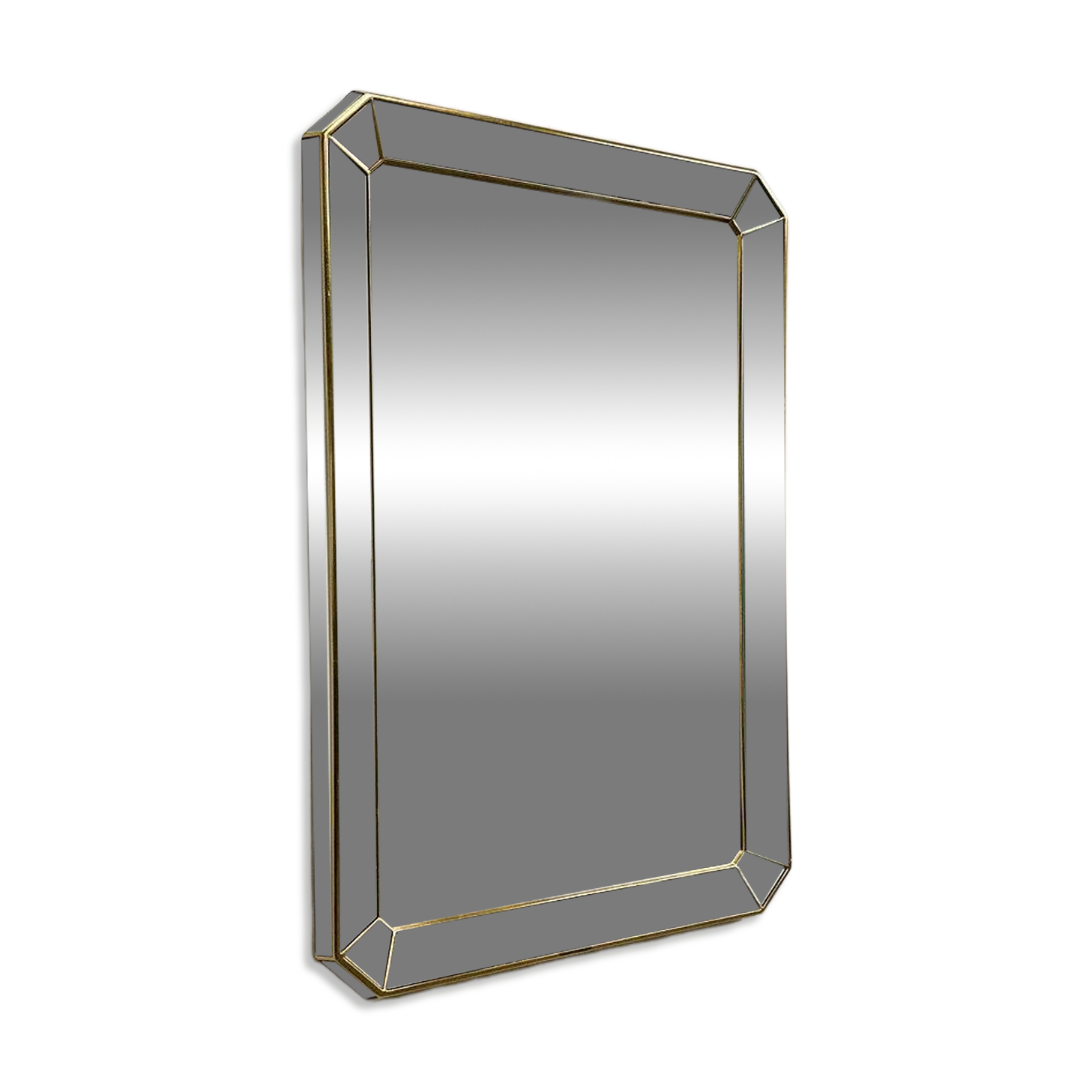 Miroir rectangulaire biseauté De Knudt avec cadre en laiton, Belgique, années 1980