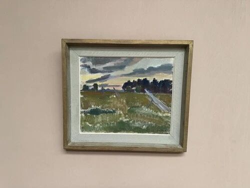 Oil on Canvas “Evening at Haymaking Time” by Bernhard Önstad, Framed 48.5×43cm