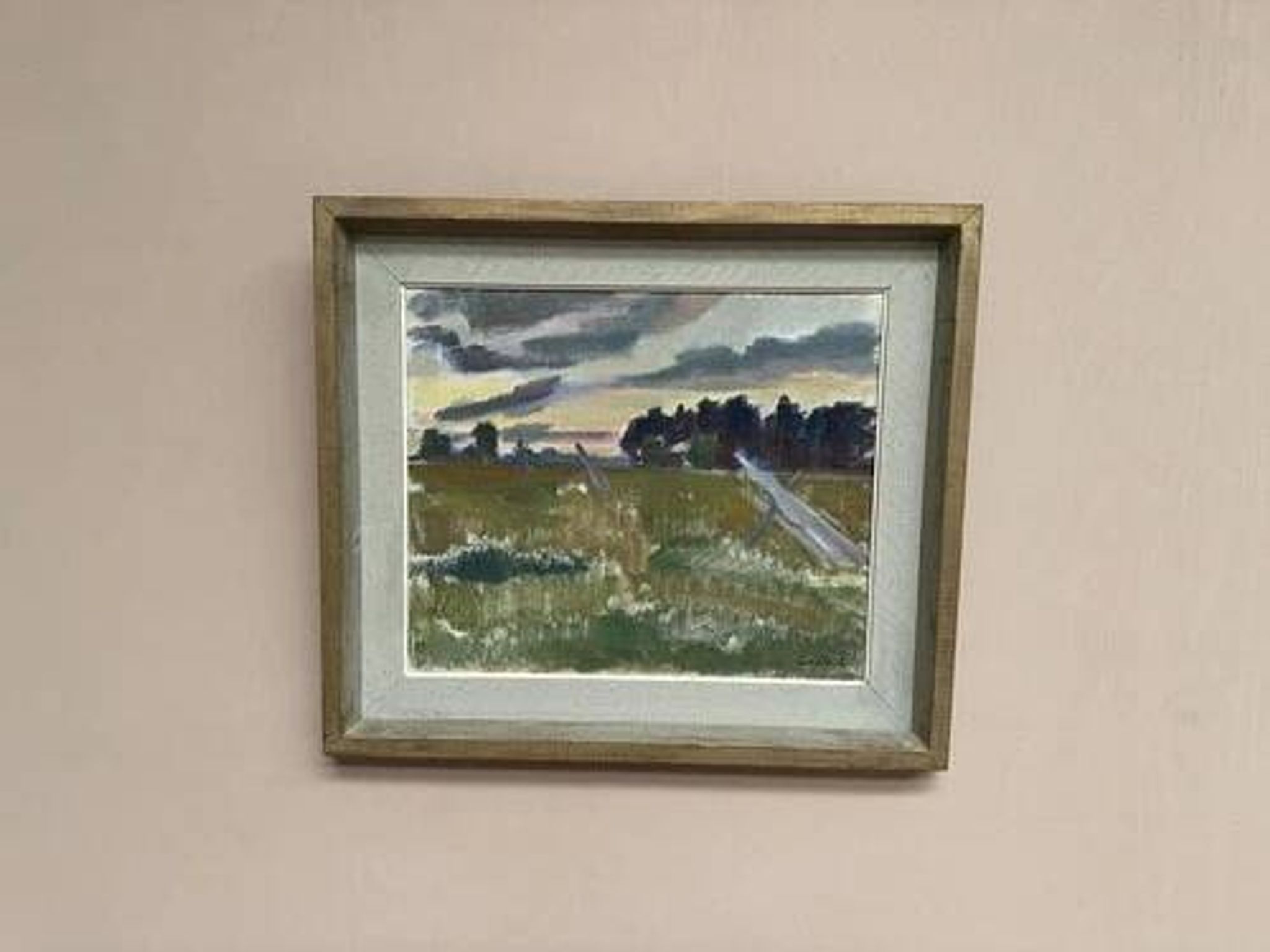 Huile sur toile "Soirée au temps de la fauche" par Bernhard Önstad, encadrée 48,5×43 cm