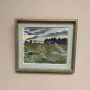 Huile sur toile "Soirée au temps de la fauche" par Bernhard Önstad, encadrée 48,5×43 cm