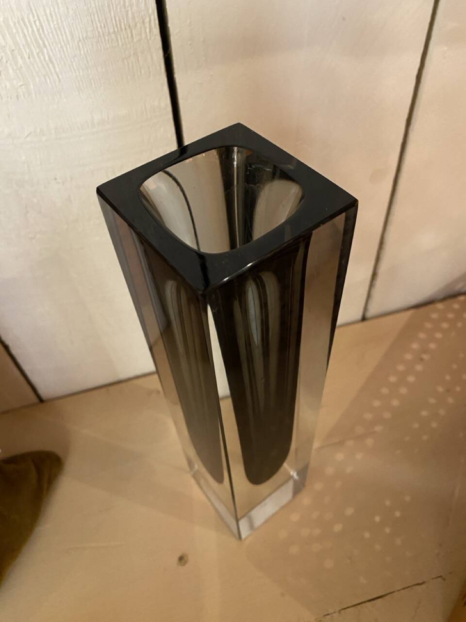 Murano vase in blown glass, smoked and crystal.