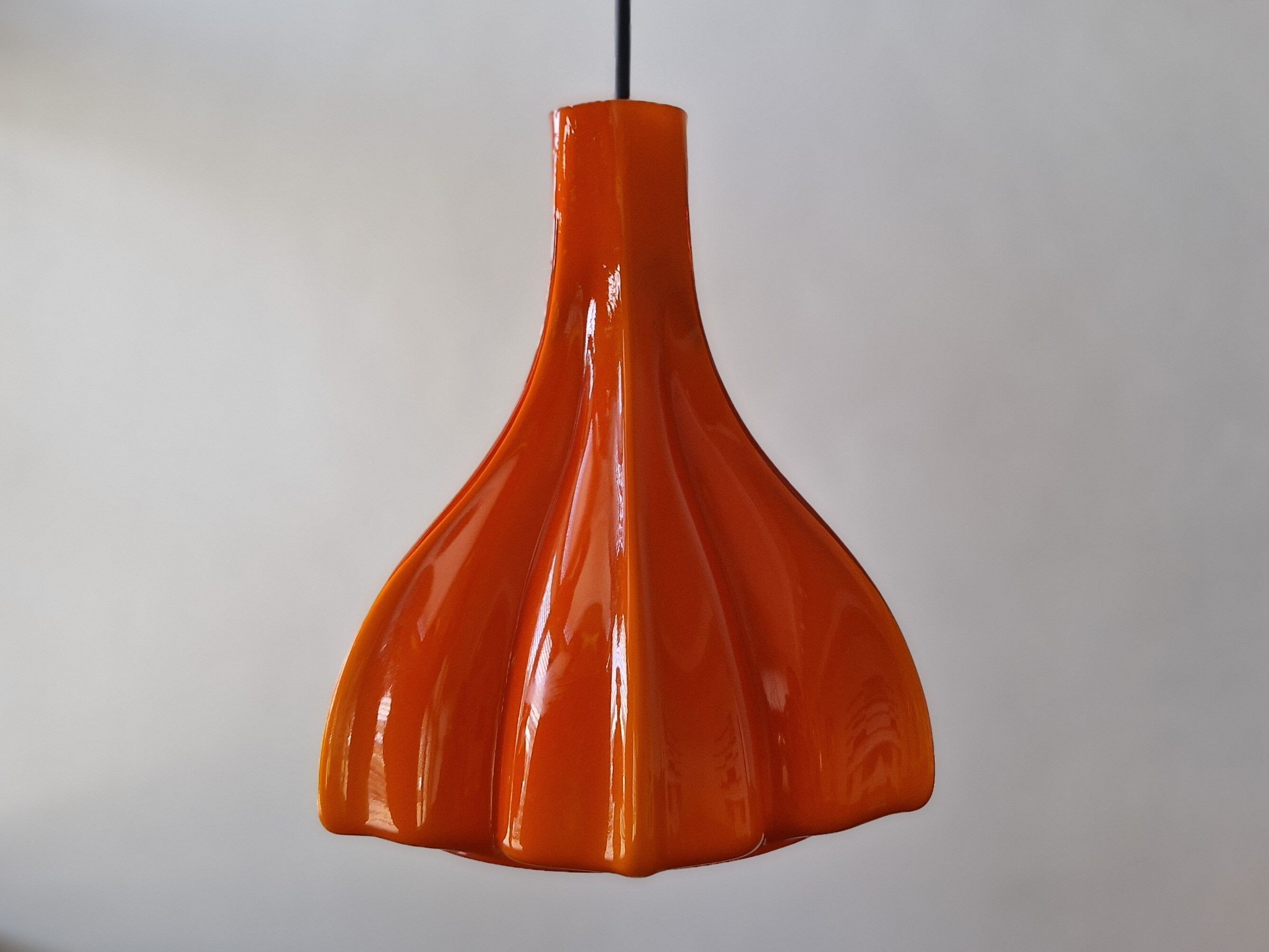 Flower shaped orange glass pendant lamp by peill & putzler, germany, 1970s