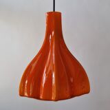 Flower shaped orange glass pendant lamp by peill & putzler, germany, 1970s