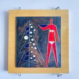 Vintage mid-century three-panel enamel figurative wall art