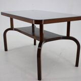 1930s Restored Coffee Table in Walnut with Glass Top,Czechoslovakia
