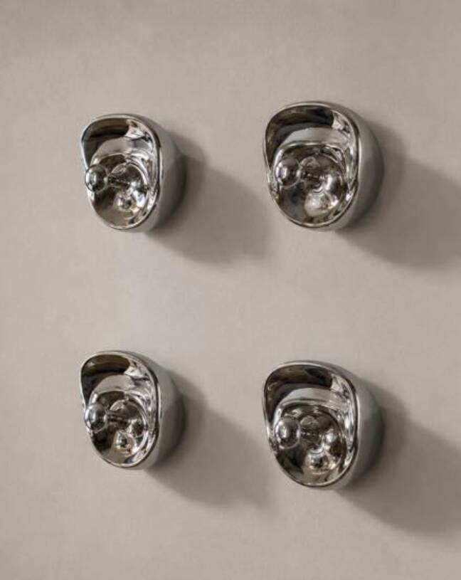 Space age set of 4 chrome plastic coat hangers, Olaf Von Bohr, Kartell Ital