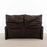 Brown leather 2-seater sofa Cassina Maralunga by Vico Magistretti