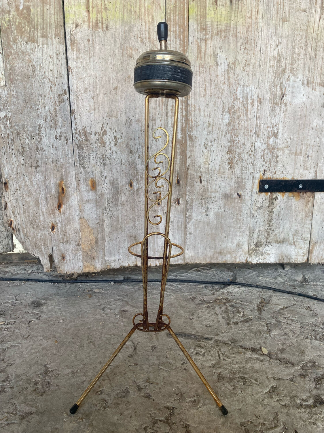 Vintage Golden Metal Stand Ashtray + Magazine Holder France