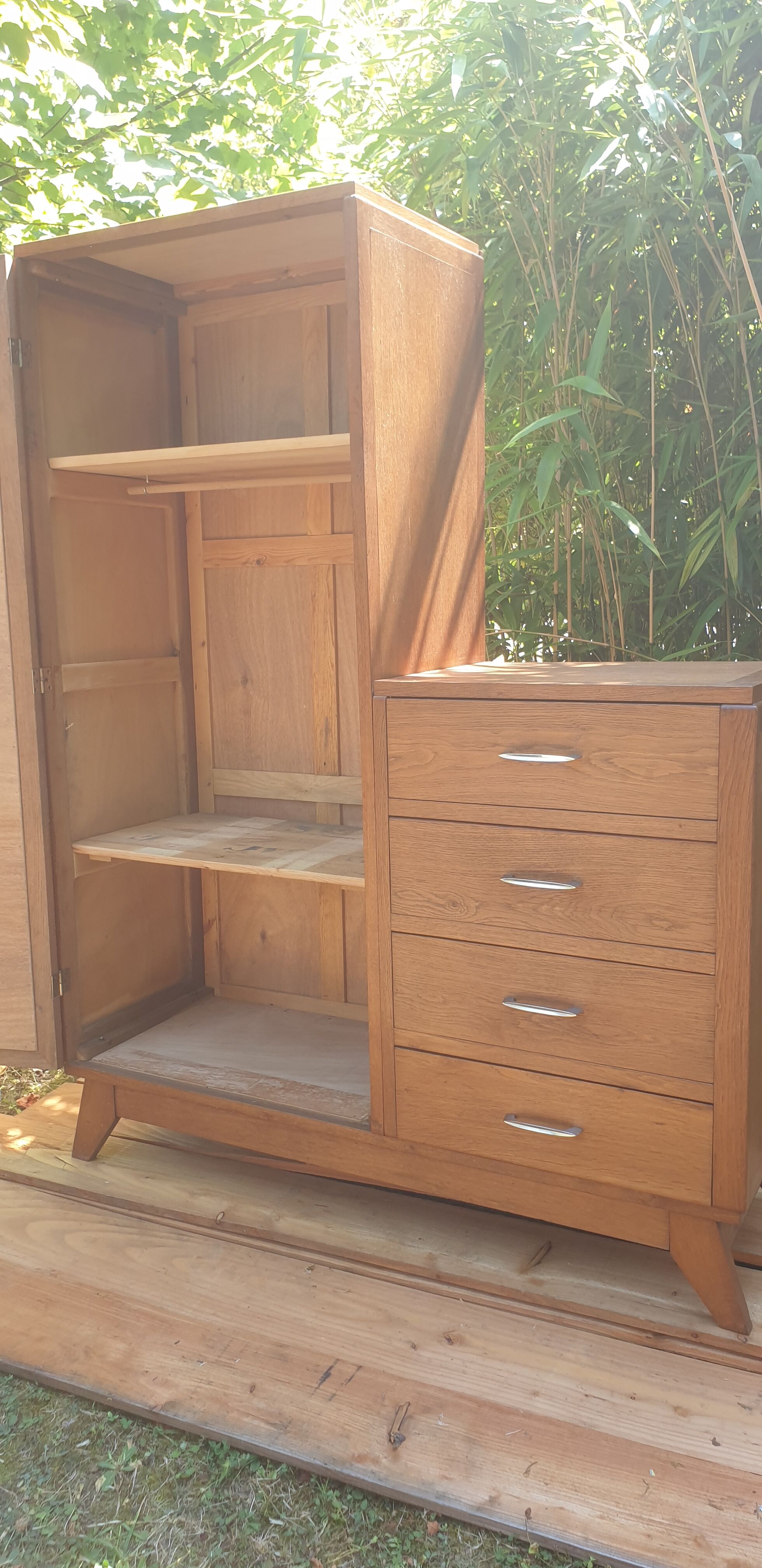 Asymmetrical oak cabinet
