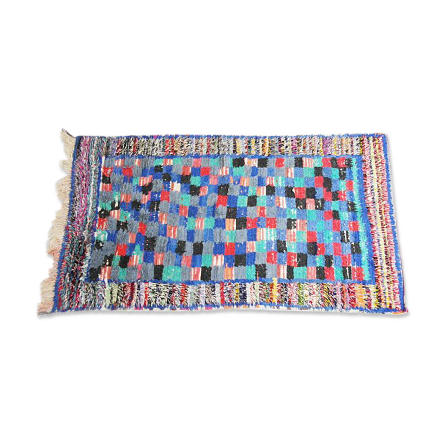 Carpet blue checkered boucharouite 117 x 200