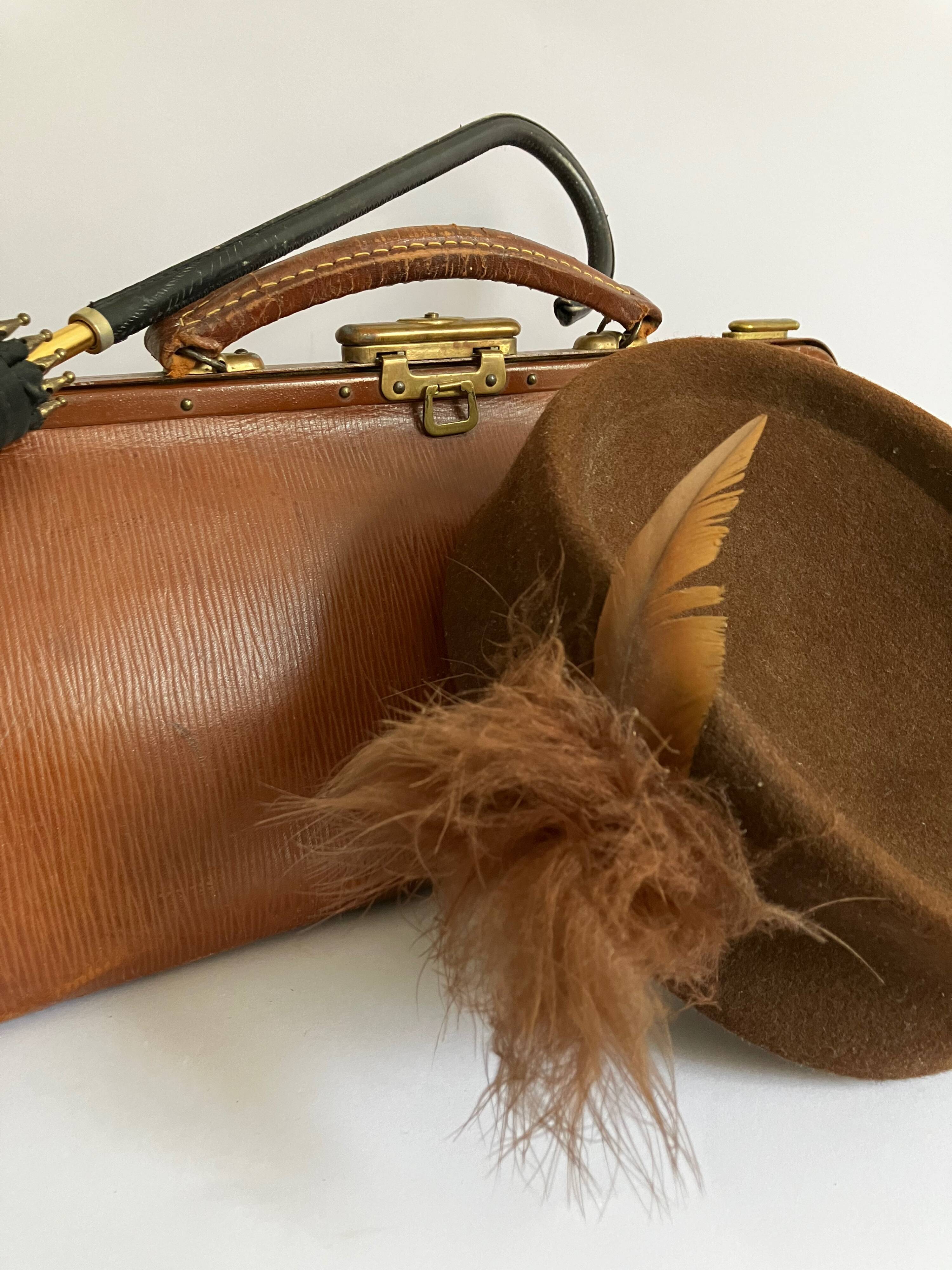 Sac à Main Vintage En Cuir Marron - Bandoulière - Ancien Sans Marque - Occasion