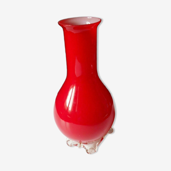 Vase design rouge en verre de Murano, vers 1970