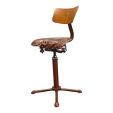 1930s Industrial Adjustable Swivel Chair with Leather Seat