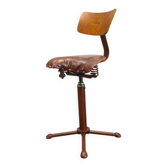 1930s Industrial Adjustable Swivel Chair with Leather Seat