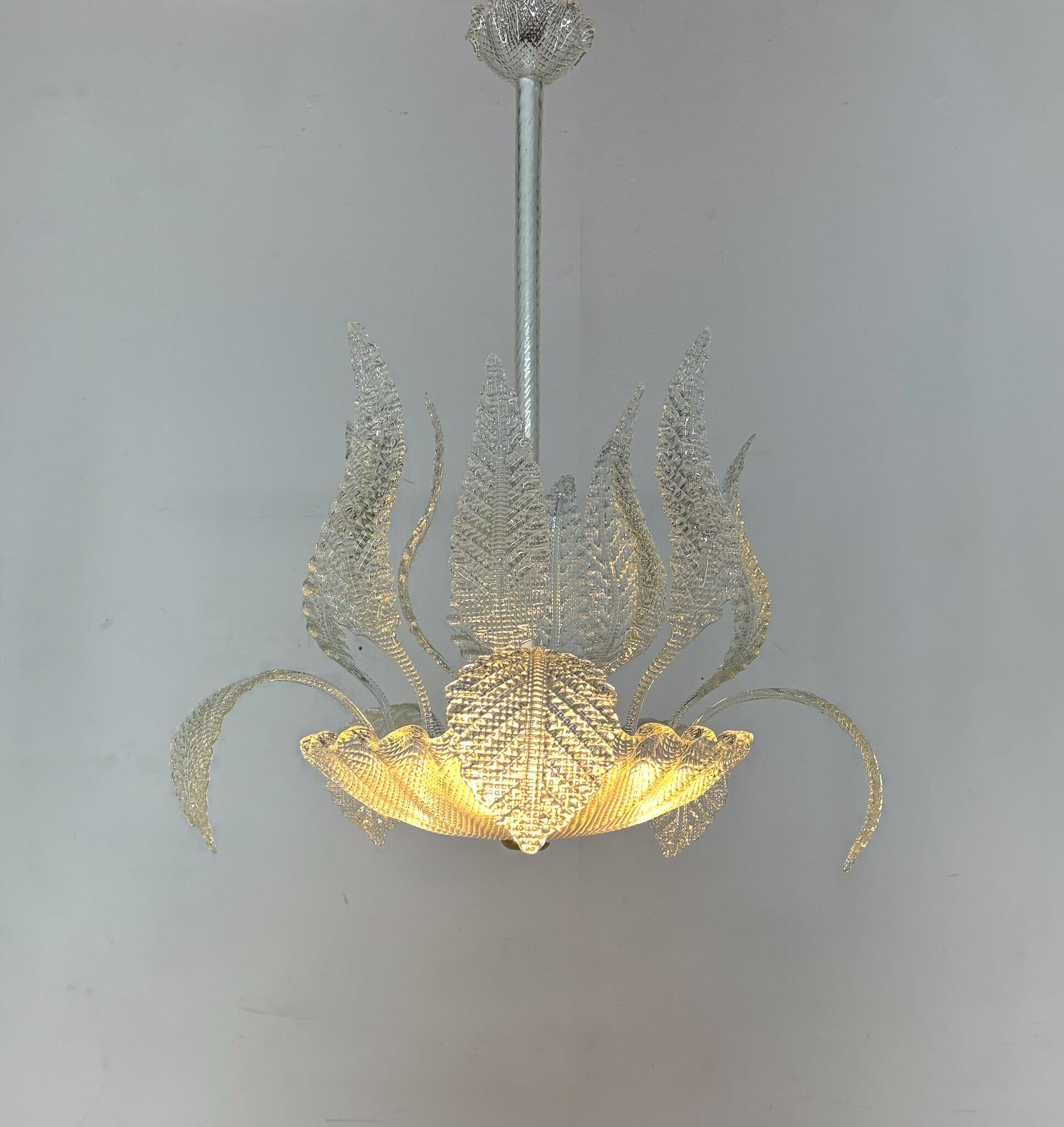 1950's Barovier & Toso Murano Glass and Brass Chandelier