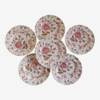 Lot 6 assiettes à dessert Johnson Brothers série Rose Chintz