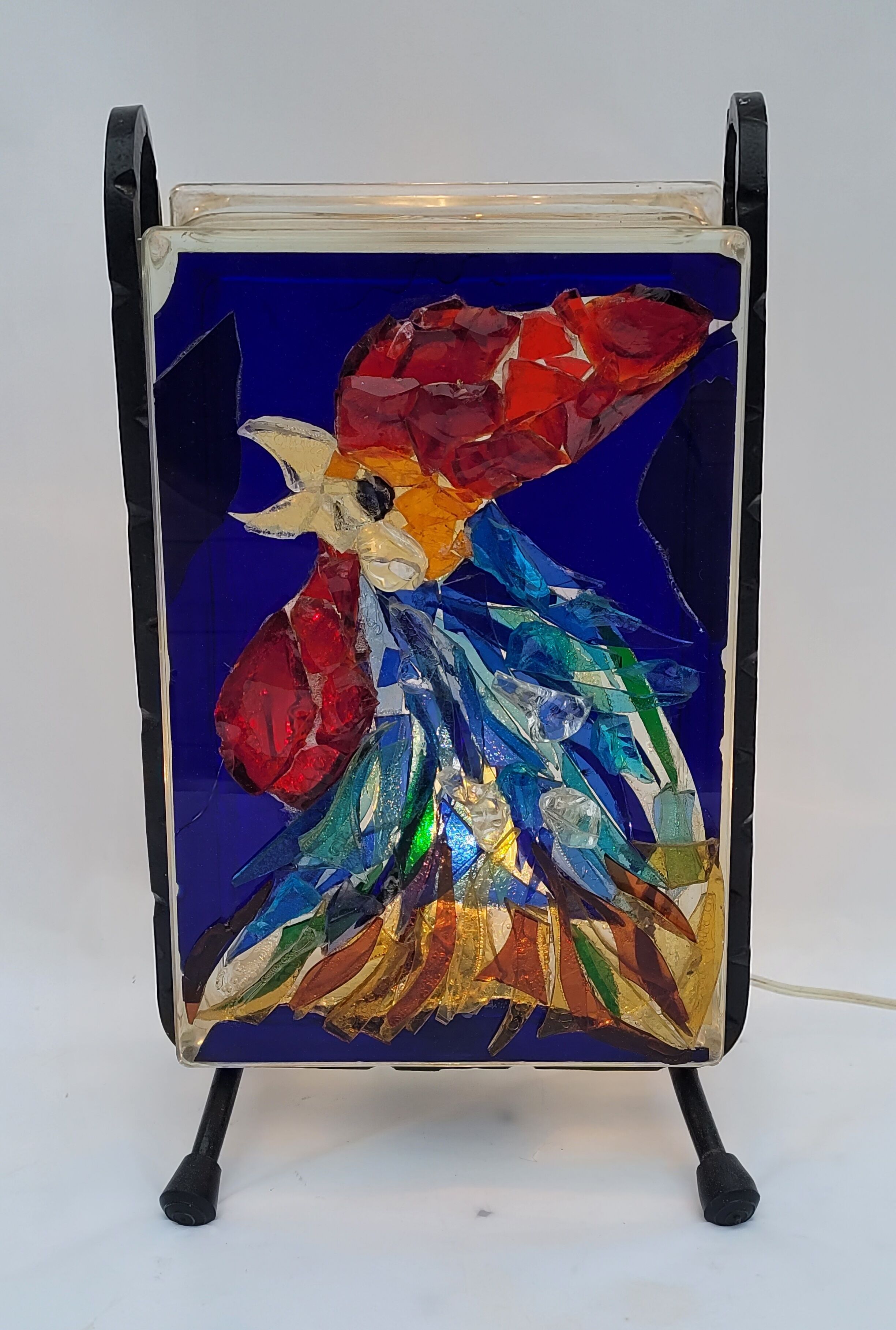 Lamp atmosphere vintage rooster in glass mosaic 1960