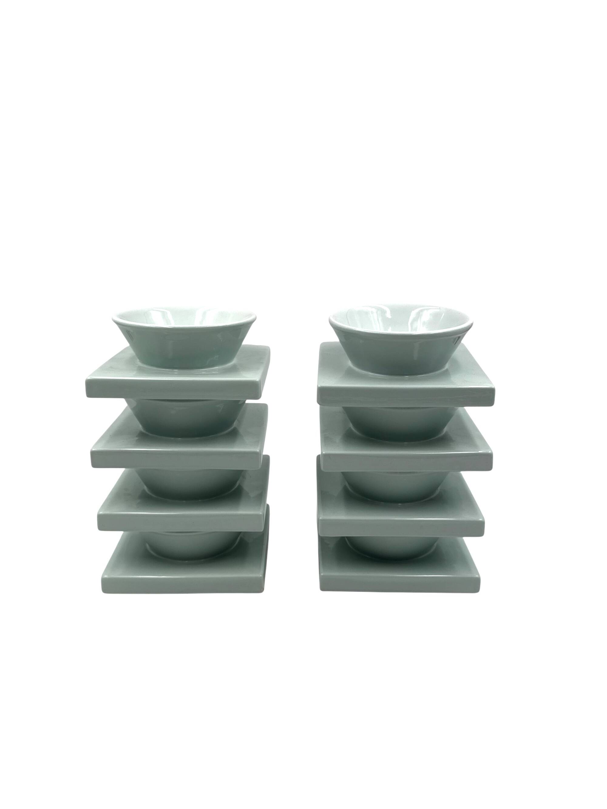 Set of 9 ceramic light blue ceramic bowls, I + I Italy, 1970s