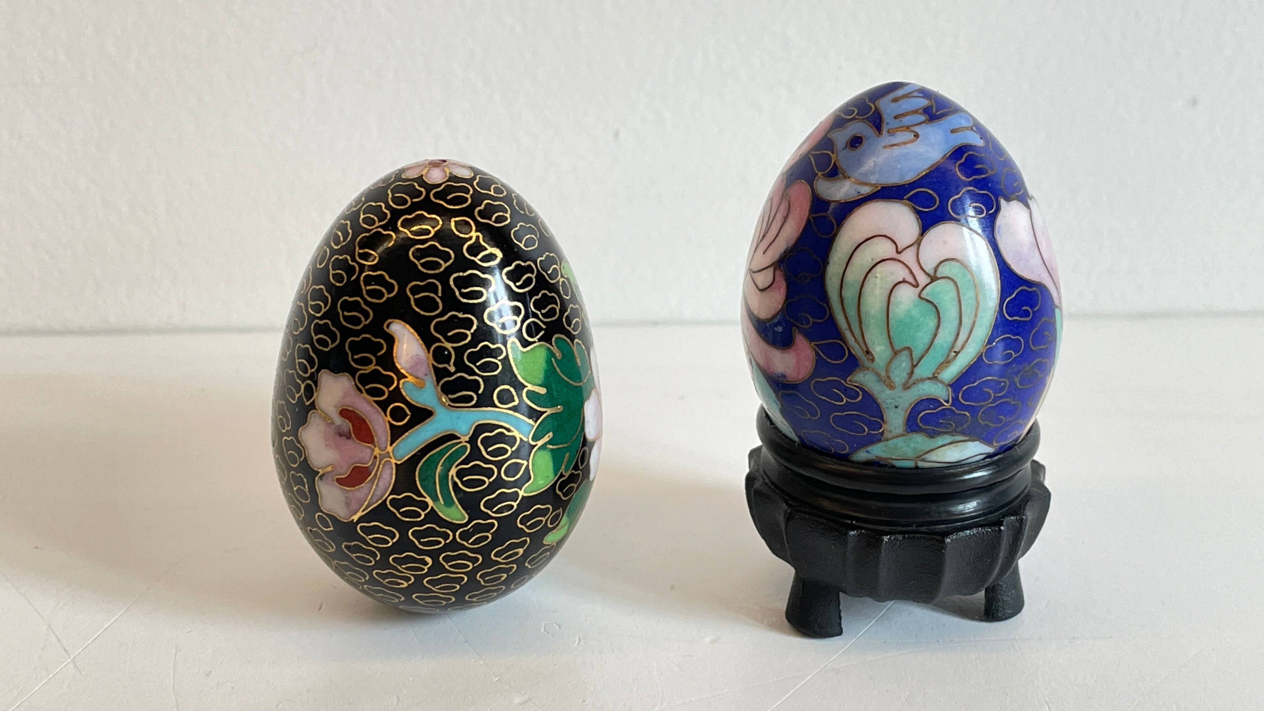 Vintage cloisonné enamelled eggs