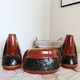 Vintage Red and Black Ceramic Set - Textured Rough Style
