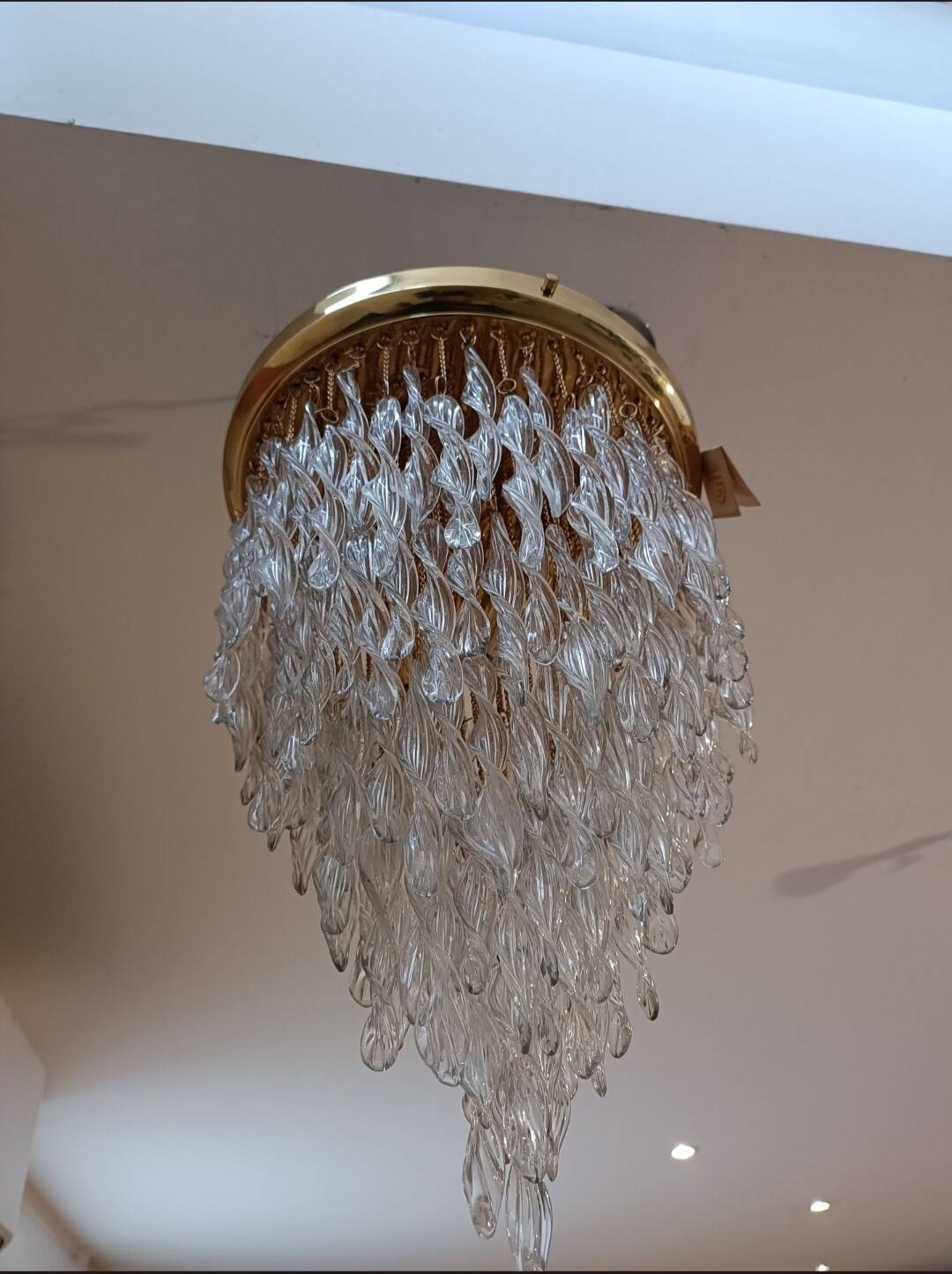 Murano Italy 1970s Wavy Crystal Cascade Chandelier