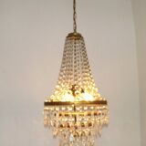 1900s Brass and Crystal Cascade Chandelier
