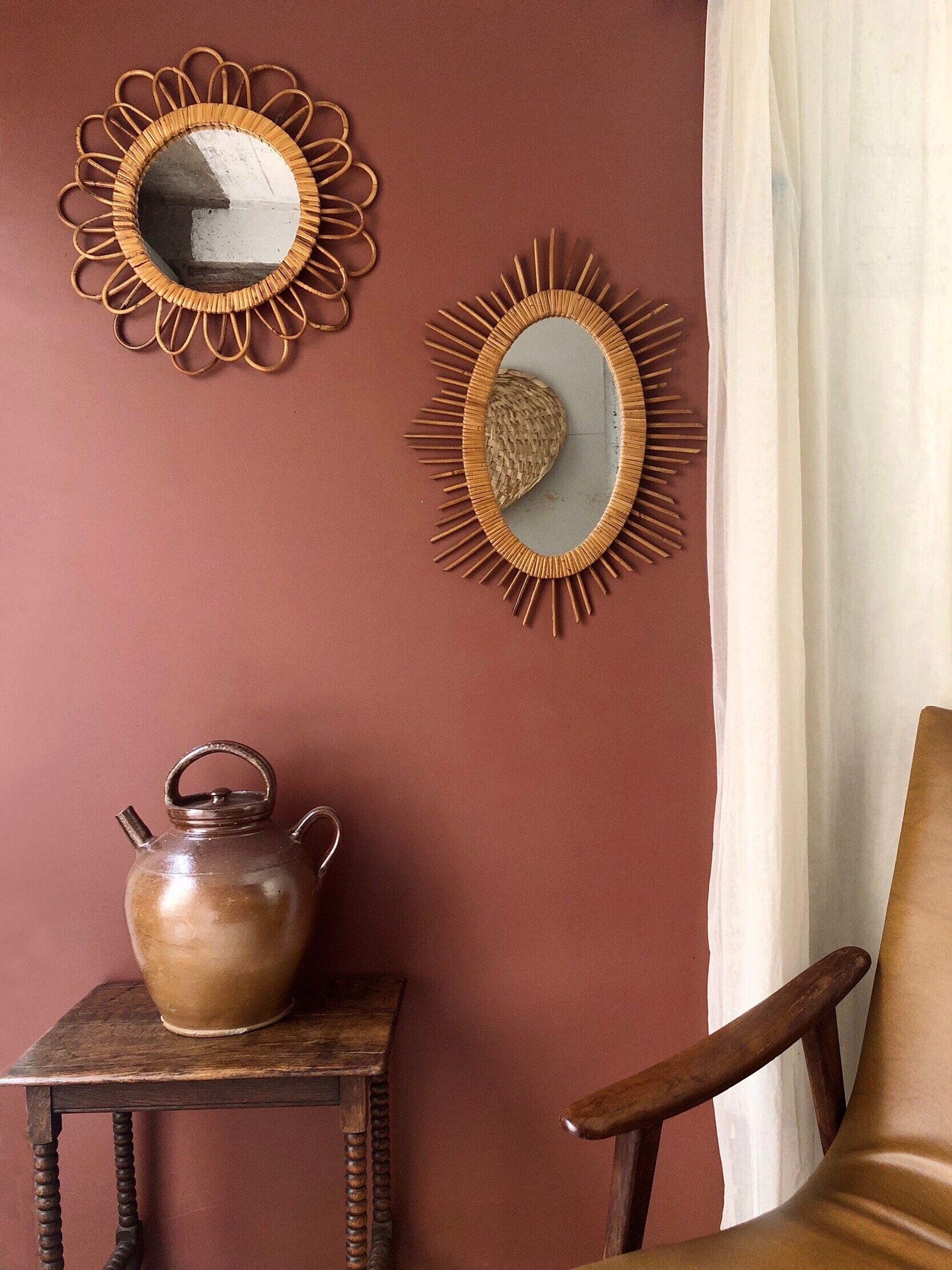 Oval rattan sun mirror