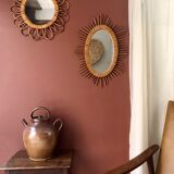 Oval rattan sun mirror