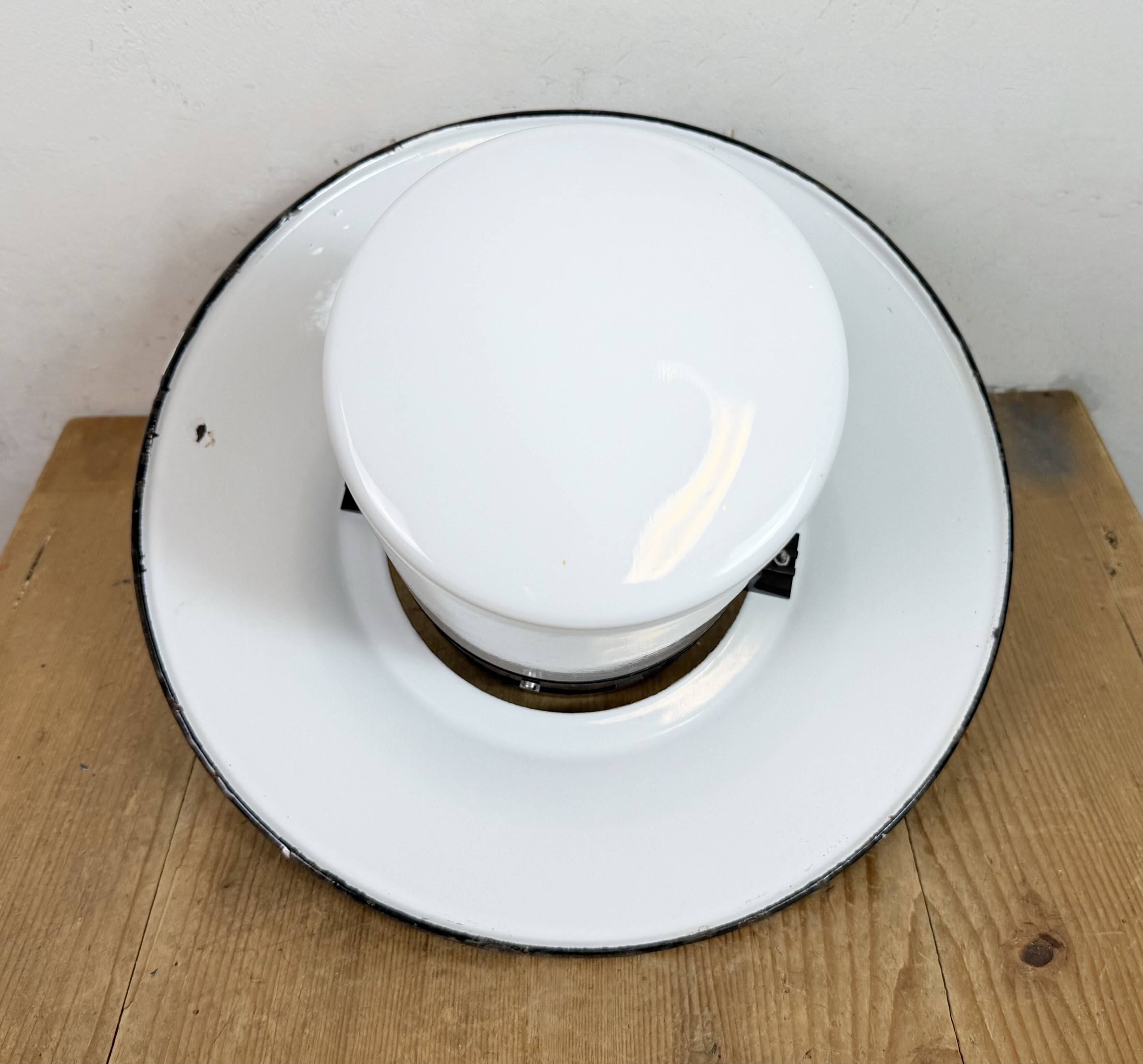 Industrial Grey Enamel Pendant Lamp with Milk Glass, 1960s