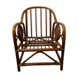 Rattan wicker armchair, armrest with cannage décor