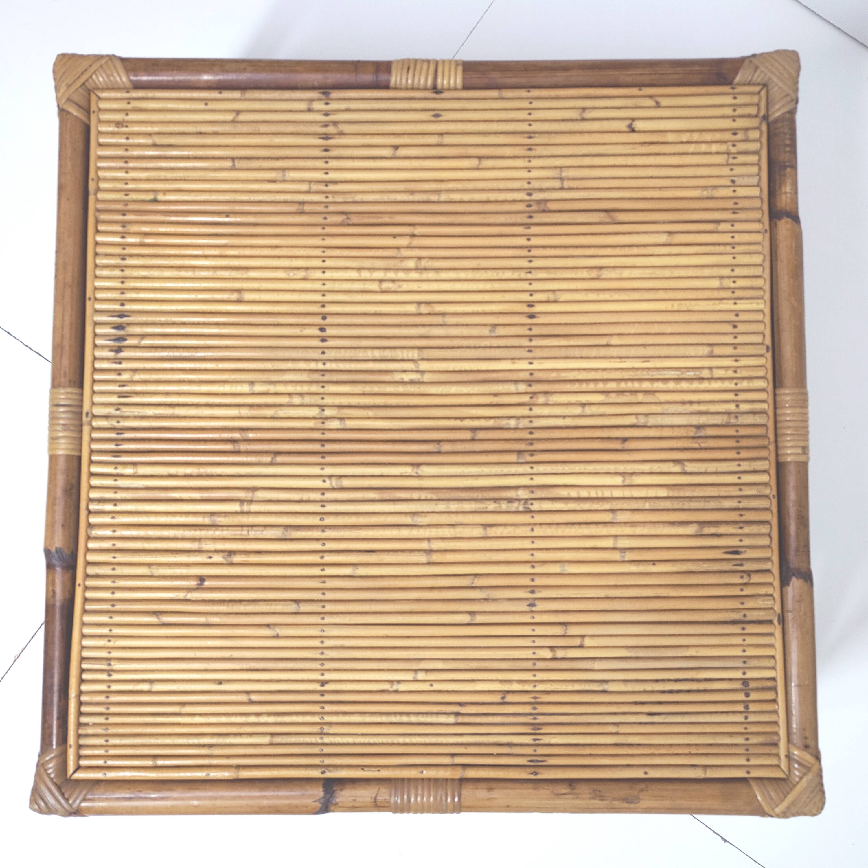 Bamboo rattan coffee table square shape 60s