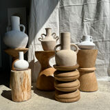 Handcrafted terracotta vase painted white with double handles h:40 d:30