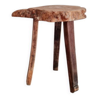 Brutalist solid wood tripod stool