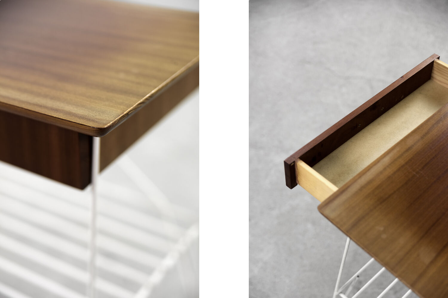 Vintage Mid-Century Scandinavian Modern Brown Walnut Nightstand with White Metal Legs, 1960s