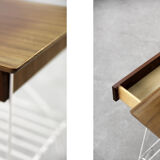 Vintage Mid-Century Scandinavian Modern Brown Walnut Nightstand with White Metal Legs, 1960s