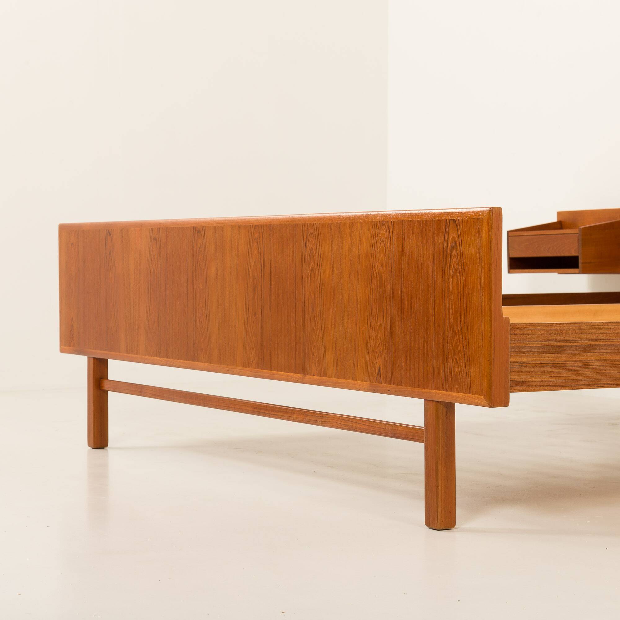 Danish mid century teak queen size bed with nightstands, 1960s